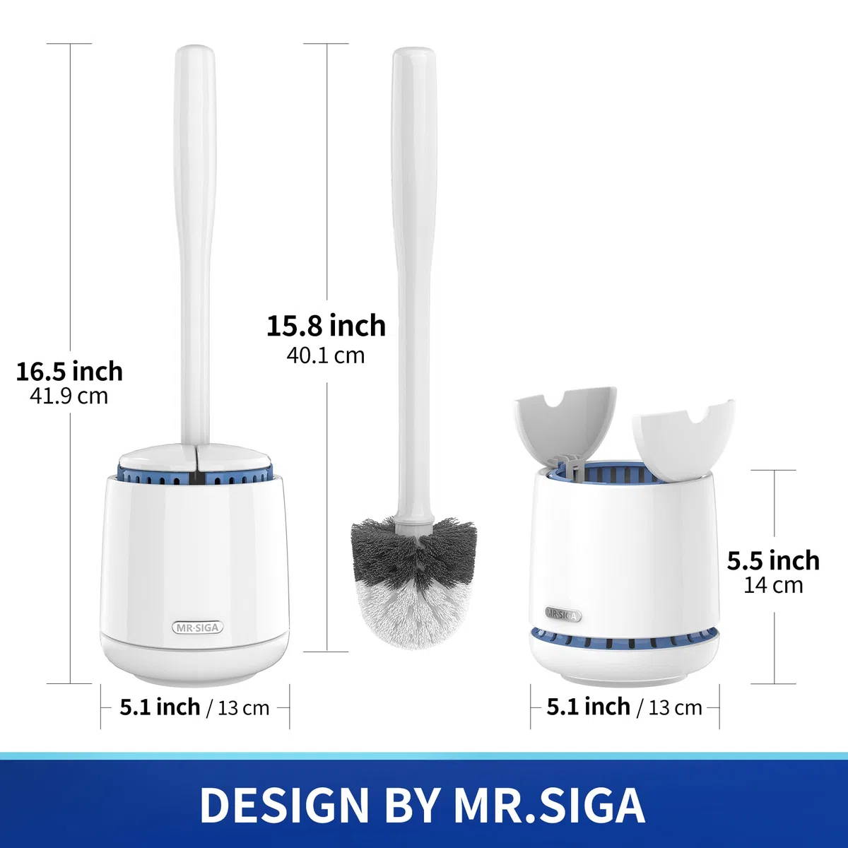 MR.SIGA Premium Cepillo y Soporte para Inodoro con Mango sólido y cerdas duraderas para la Limpieza del baño, Blanco