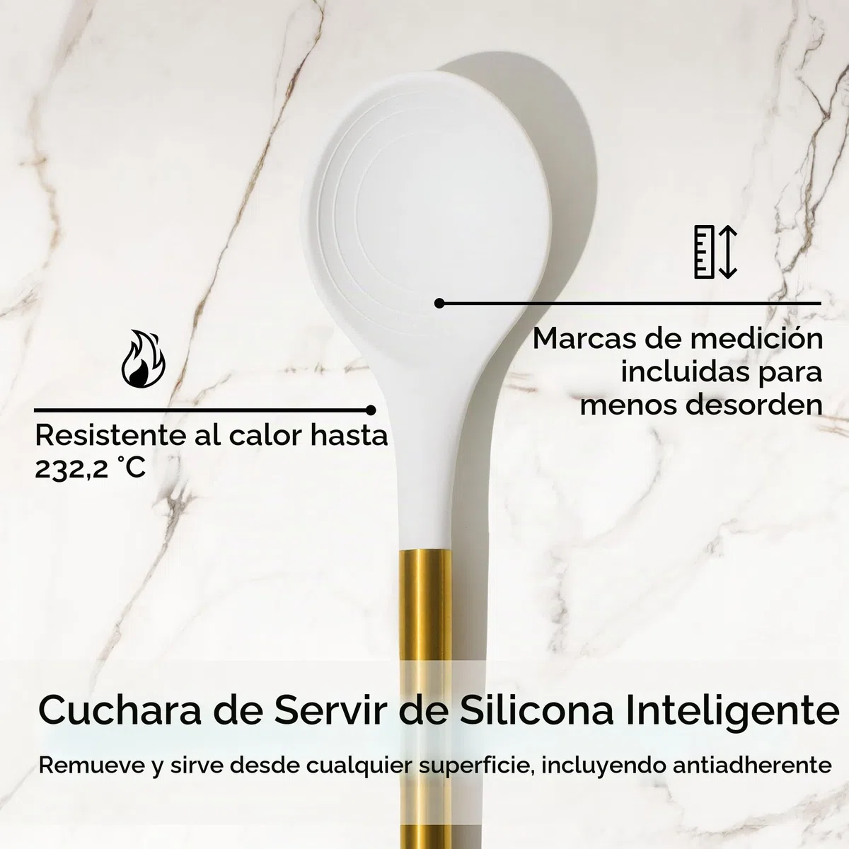 Styled Settings White and Gold - Juego de utensilios de cocina de silicona de 6 piezas con espátula, batidor, pinzas, cuchara y volteador, antiadherentes, sin BPA, accesorios de cocina dorados