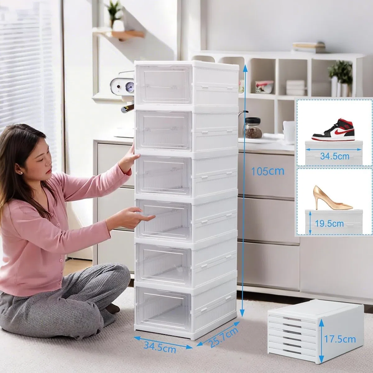 Cajas Zapatos Transparente Foldable 6 Pisos Organizador Almacenamiento Almacenaje Guardar Zapatos Shoe Boxes