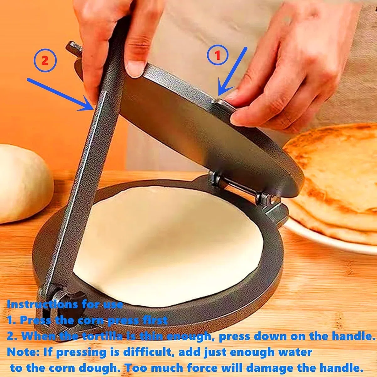 Máquina para Prensar Tortillas de 6,5 Pulgadas, Herramientas para Prensar Masa de Tortillas de Maíz de Aleación de Aluminio, Fácil de Desmoldar, Herramienta para Hornear