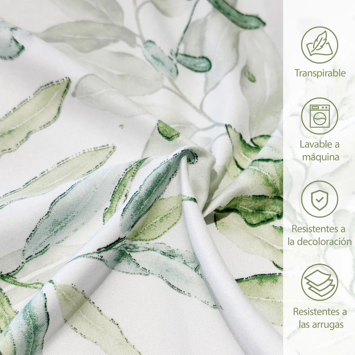 Etrexonline Juego de Sábanas 4 Piezas para Cama de 150 cm - Microfibra Suave y Transpirable, Incluye 1 Bajera Ajustable, 1 Encimera y 2 Funda de Almohada - Color Hojas Verdes Acuarela