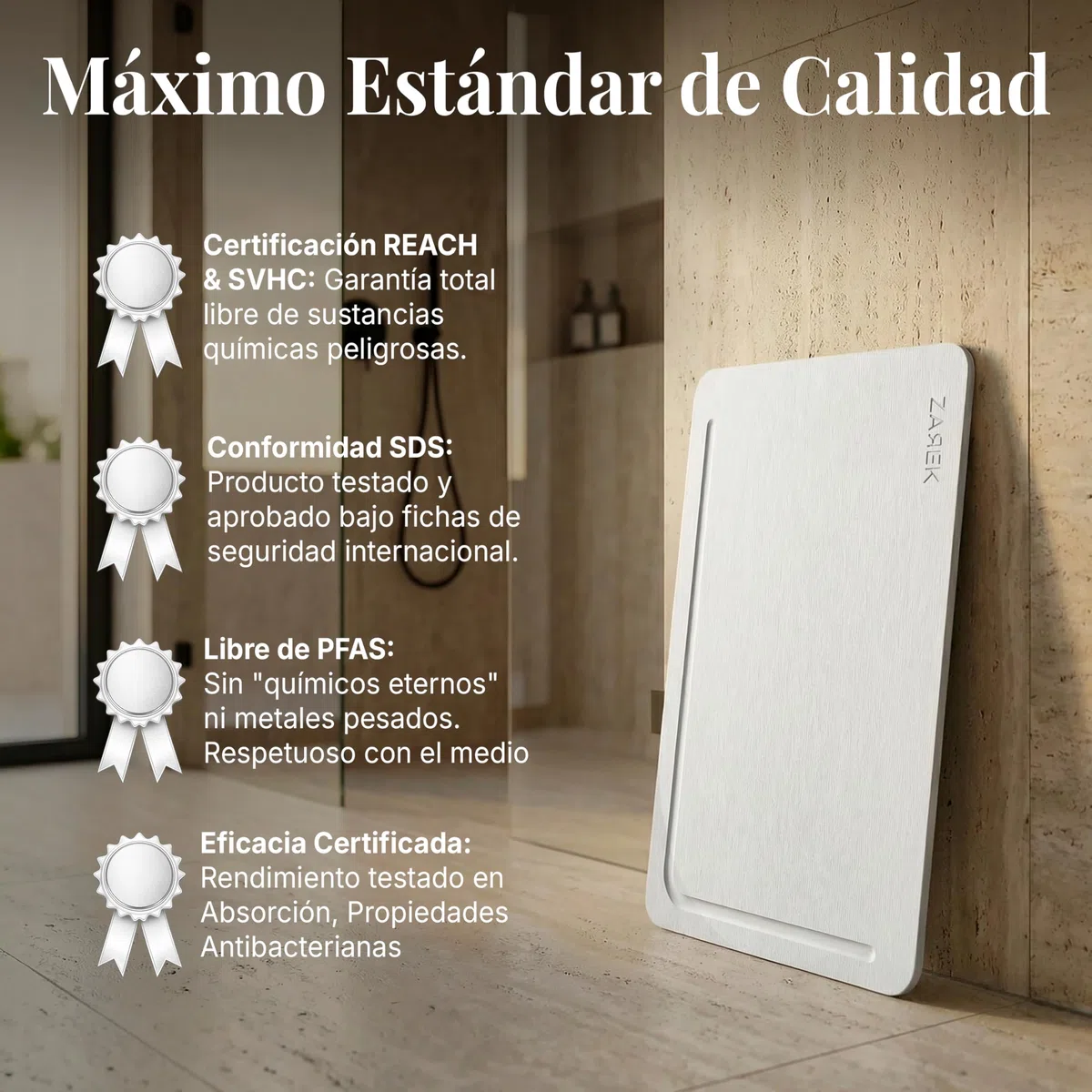 ZAREK Alfombra Diatomita Baño Antideslizante – Alfombrilla Baño Secado Rápido y Ultra Absorbente - Piedra Diatomita Baño Antibacteriana - Ideal para Ducha, Bañera y Cocina - 60x39 cm