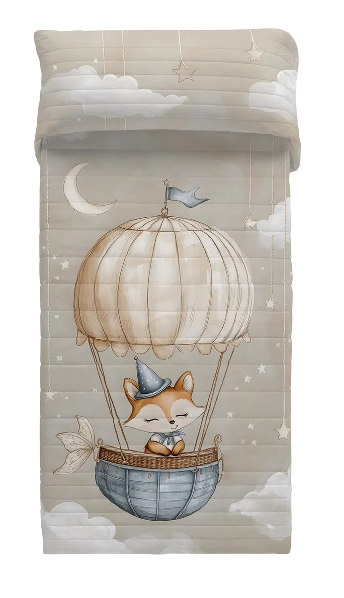 NATURALS Colcha Bouti Infantil Volarina con Zorro en Globo, Microfibra Esmerilada, Relleno 100g/m², 90 cm (180x260cm) y 105 cm (200x260cm) (90 cm)