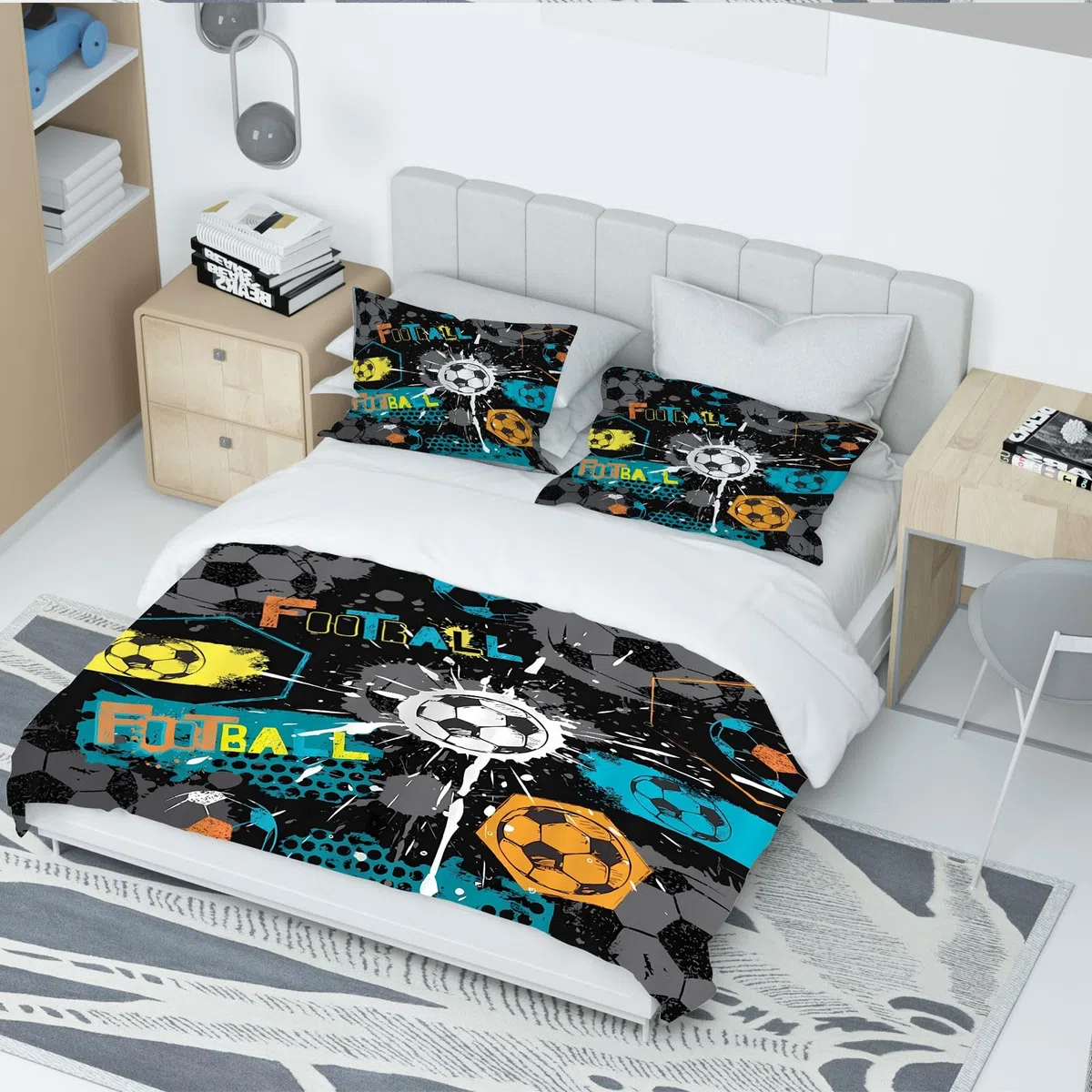 Funda nordica Futbol 135x200,Suave y cómoda Microfibra Juego de Cama de fútbol,con Cremallera Funda nordica Futbol +2 Fundas de Almohada de 50 x 75 cm (Footbal-A, 135x200cm)