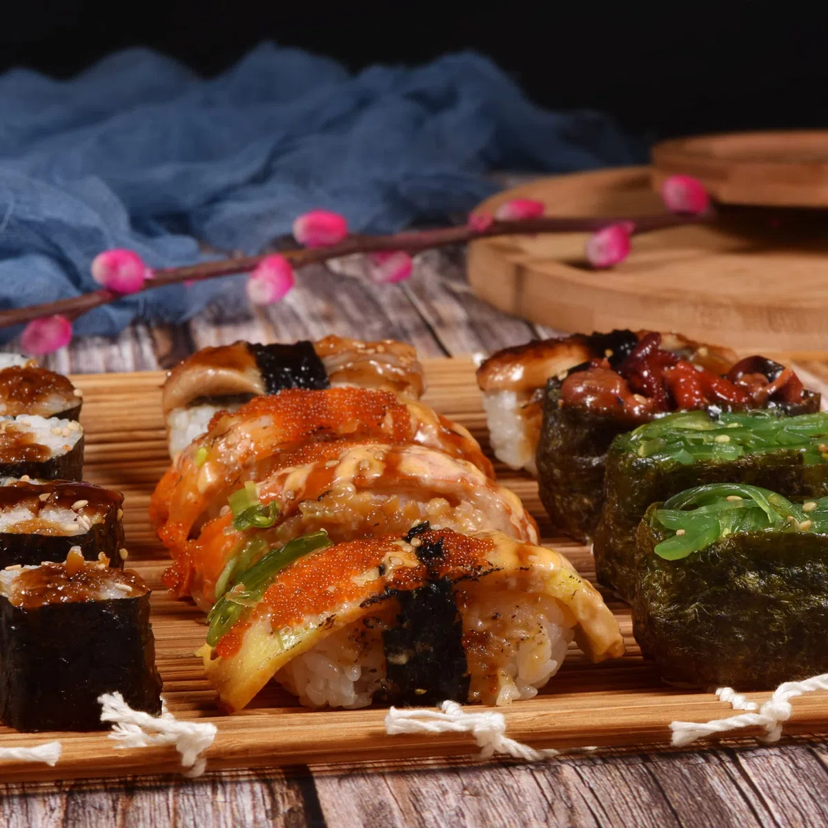 MIUQILAIY Tapete de bambú para sushi de 9.5 x 9.5 pulgadas, rodillo kimbap (4 piezas)