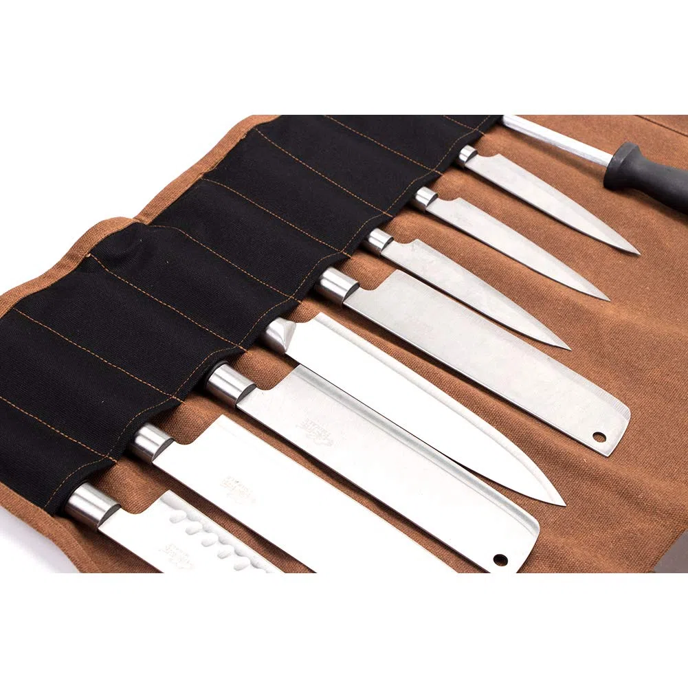 Bolsa para cuchillos de chef, lona encerada de 16 onzas, bolsa impermeable con cierre, 15 ranuras para utensilios de cocina, bolsa de almacenamiento, regalo para papá y marido, caqui, 74*47cm