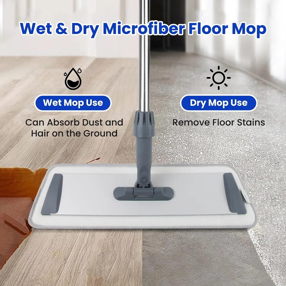 Silkyhose Trapeador de microfibra para limpieza de pisos, mopa plana para madera dura, vinilo, limpieza de azulejos, mopa húmeda y polvo con mango de acero inoxidable, trapeador de baño y cocina, 4