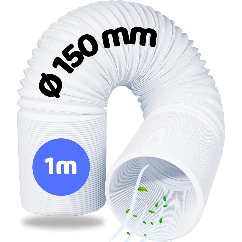 Home Melody Tubo de Escape 150 mm 1 m – PVC Flexible para Aire Acondicionado Portátil, Secadora, Campana Extractora, Extensión