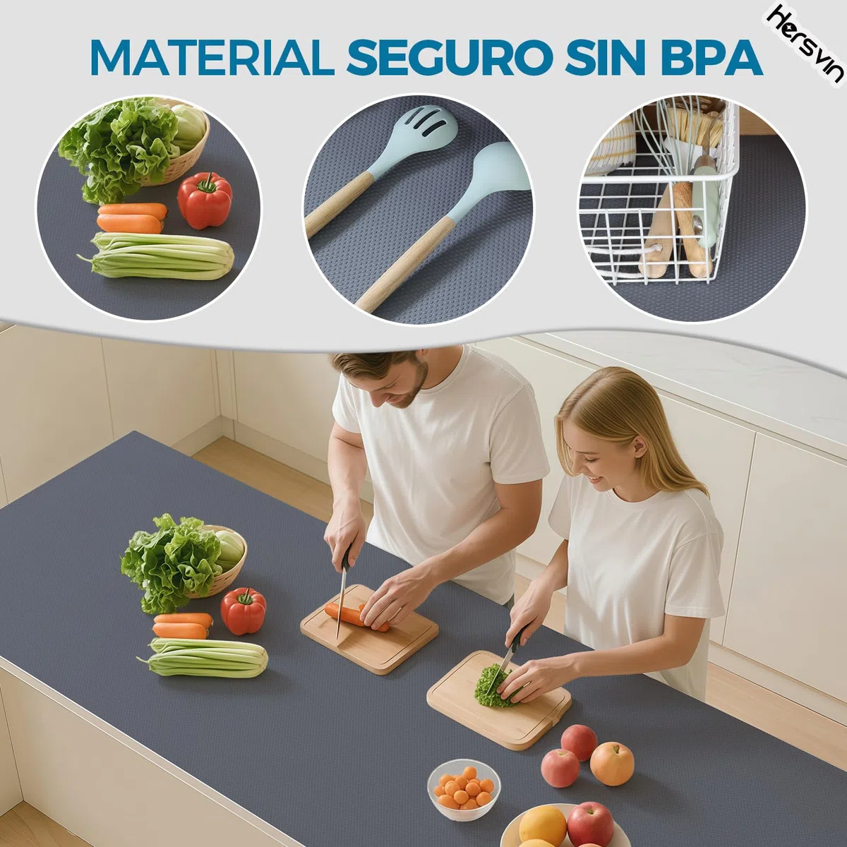 Hersvin 45cmx500cm Plastico Protector para Cocina Cajones, Alfombras Non Adhesivo para Nevera Mueble Fregadero Estante Organizador Cubiertos EVA Cubre Encimera(Gris Oscuro/Punto)