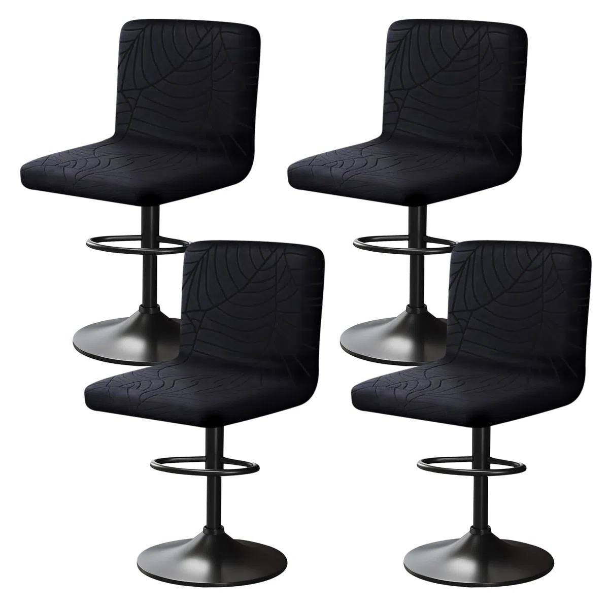 Funda Taburete Bar con Respaldo con Patrón de Hojas Funda para Sillas Altas Bar Elasticidad, Antipolvo, Antiarrugas, Fácil de Lavar para Bares, Restaurantes y Cocinas Domésticas (4, Negro)