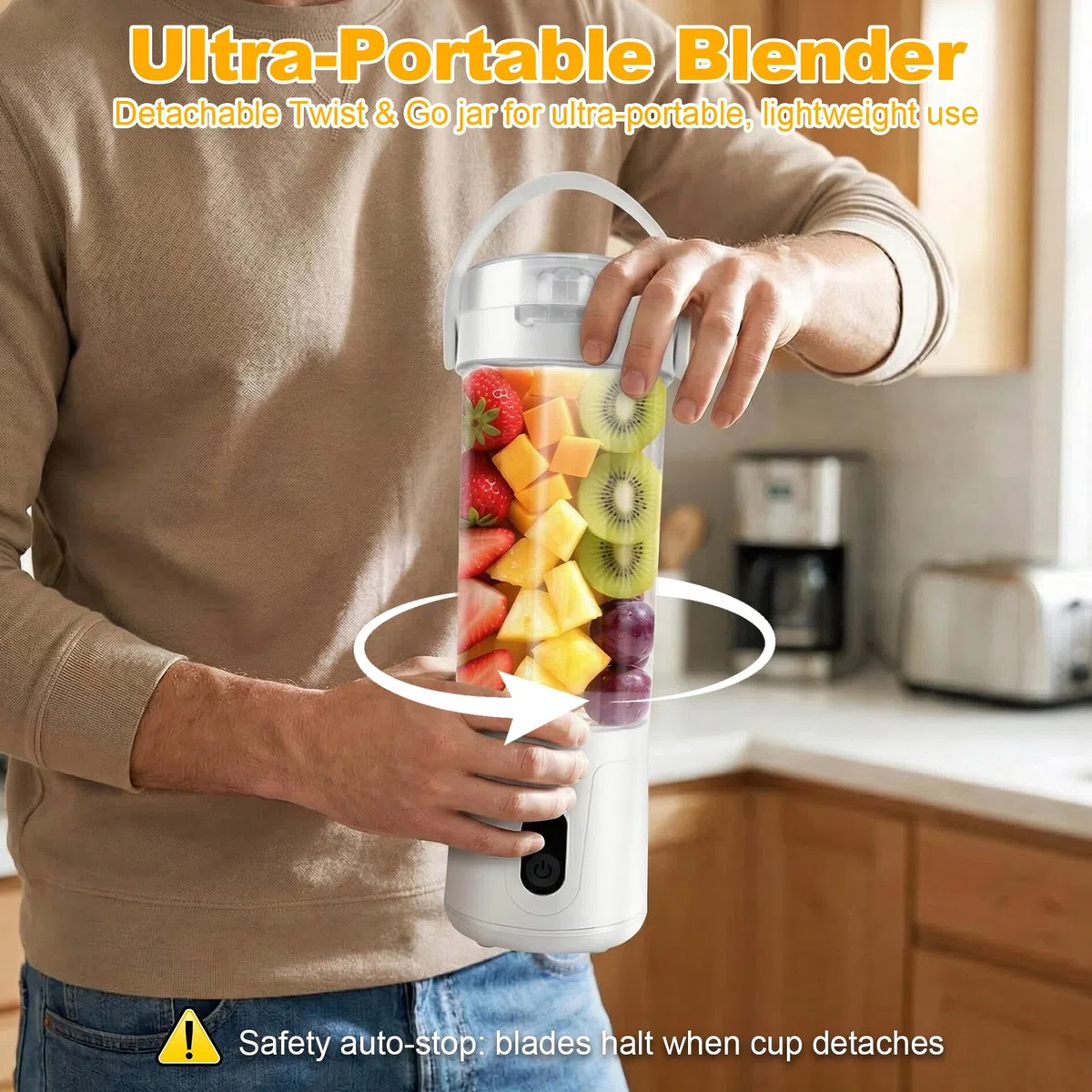 Batidora de Vaso Portátil 580ml, Licuadora Portátil 20000 rpm con 12 Cuchillas Inox, Batidora USB-C Recargable, Mini Blender para Batidos y Smoothies, Ideal Viaje, Deporte y Oficina