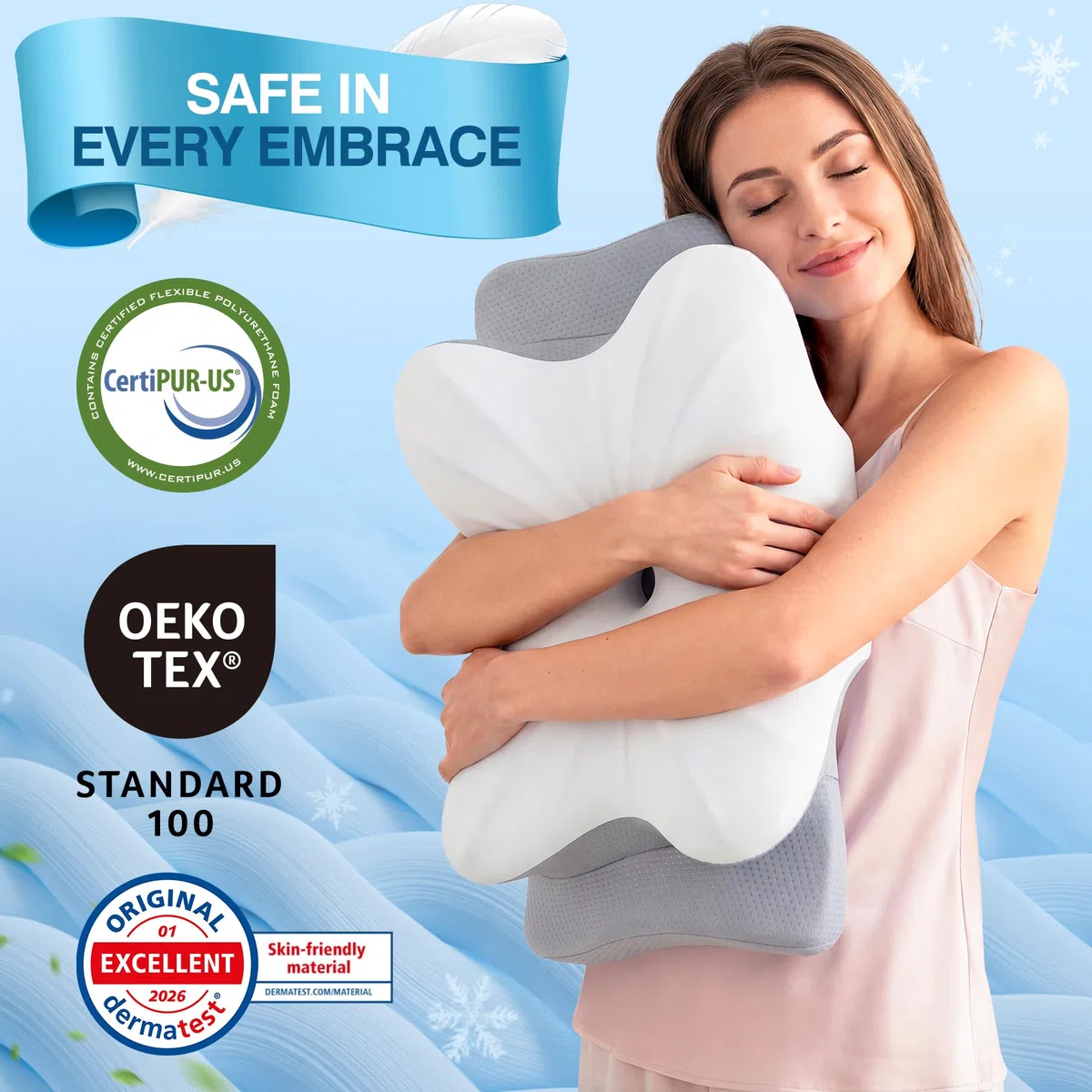 Almohada Cervicales y Cuello, Almohada Ergonómico Espuma de Memoria, Tecnología de Enfriamiento, Dormir de Lado, Espalda y Estómago