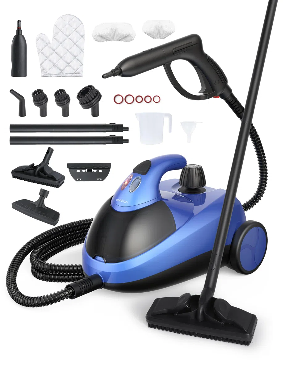 Aspiron Limpiador de vapor a presión de vapor de 4 bares, vapor caliente de 145 °C, multifuncional, con 18 accesorios, con almacenamiento, para coche, cama, alfombra, azulejos y suelos