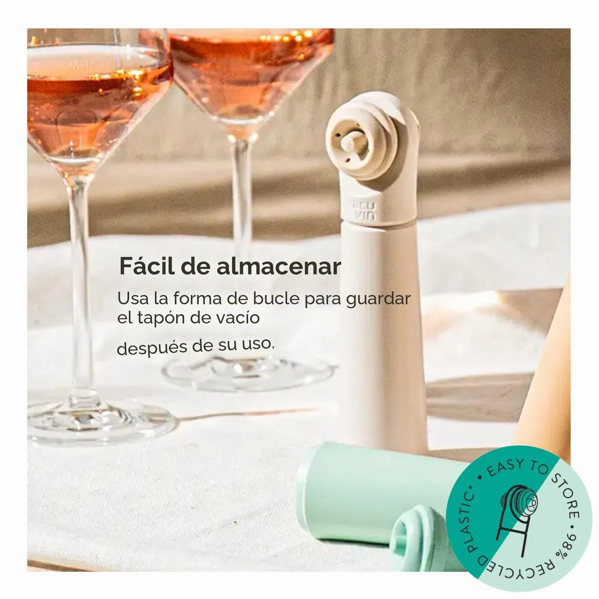 Bomba de Vacío Para Vino Vacu Vin Wine Saver Loop - Diseñada y Fabricada en Los Países Bajos - Conserva el Vino Fresco Hasta 10 Días - Reutilizable - 1 Bomba de Vacío, 1 Tapón de Vacío, Grafito