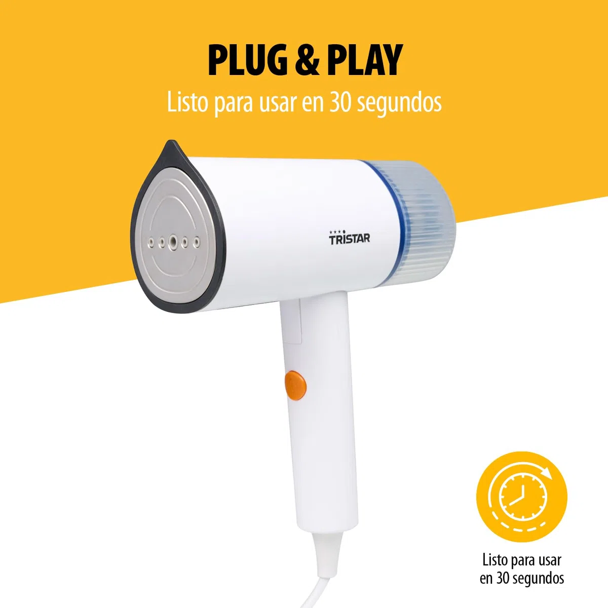 Tristar Vaporizador de Mano Para Ropa, Depósito de Agua de 110 ml, 1200 W de Potencia, Mango Plegable, Diseño Compacto Para Refrescar Prendas, ST-8960