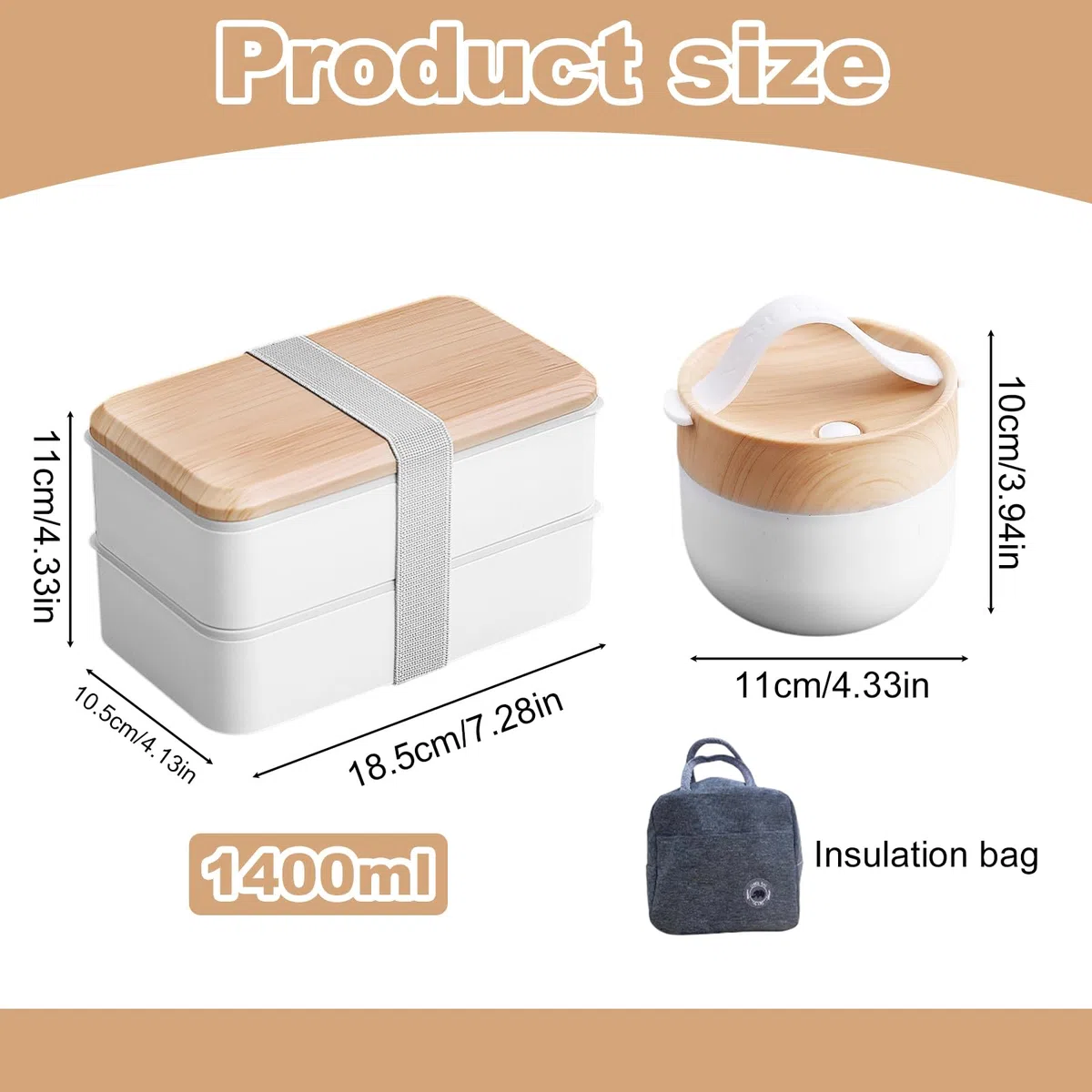 Bento Box japonesa: fiambrera infantil de 1400 ml + cuenco de sopa de 600 ml con bolsa aislante, caja de desayuno, caja de desayuno, con cubiertos para adultos y niños, para el trabajo y la