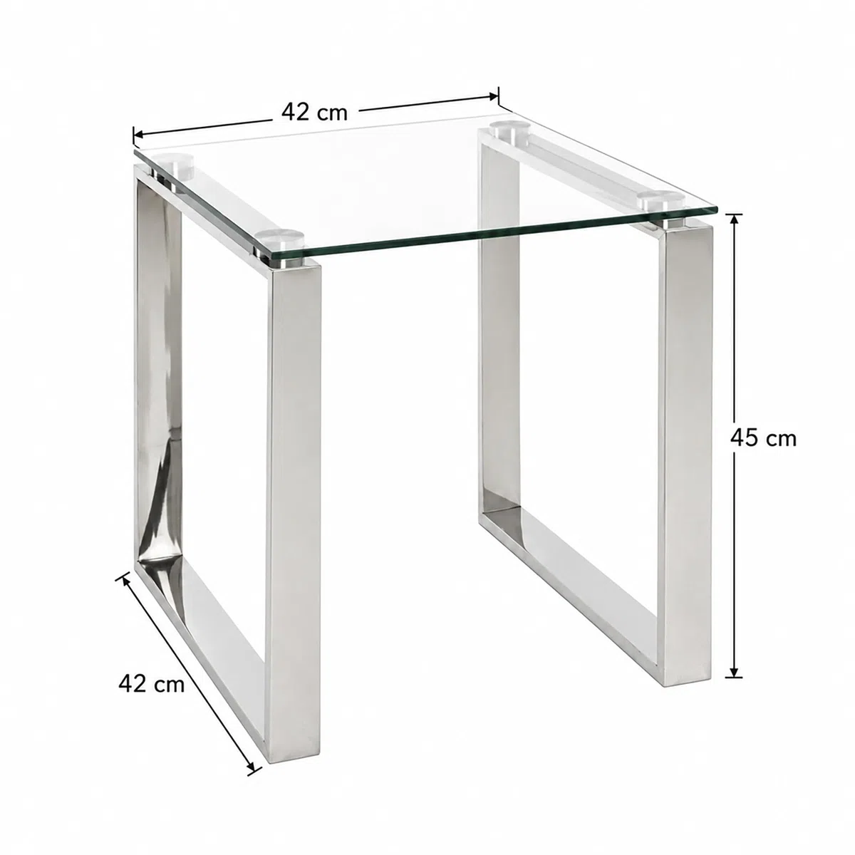 HAKU Mesita Auxiliar Acero Inoxidable Tablero de Cristal Transparente Mesa de sofá con Vidrio de Seguridad 8 mm Mesa de Centro - Dim.: An 42 x Al 45 x P 42 cm; Estilo: Moderno