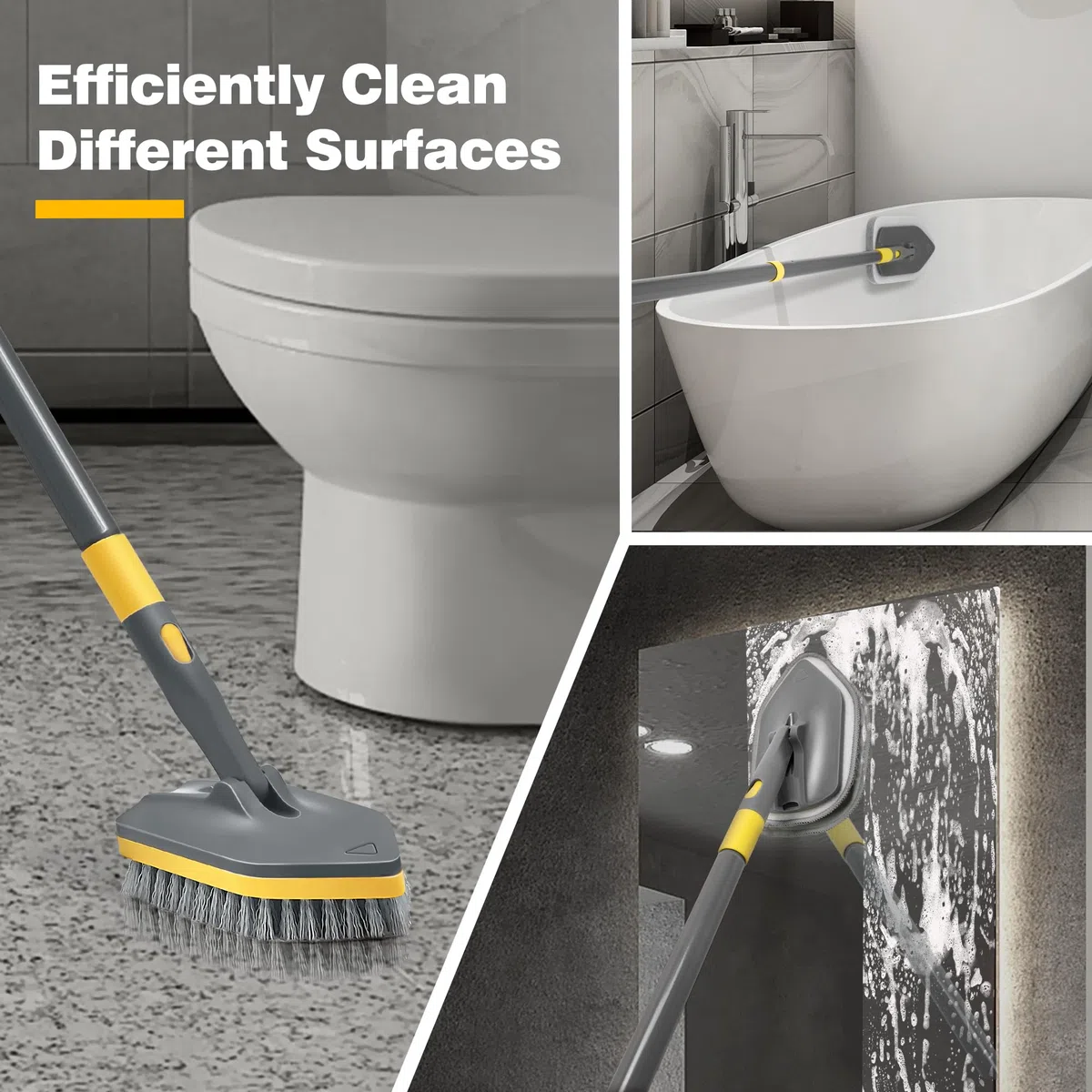 Cepillo Limpieza Ducha con Mango Largo 142CM, Cepillo 3 en 1 Extensible para Azulejos y Paredes. Incluye Estropajo con Mango y Cabezal Intercambiable.