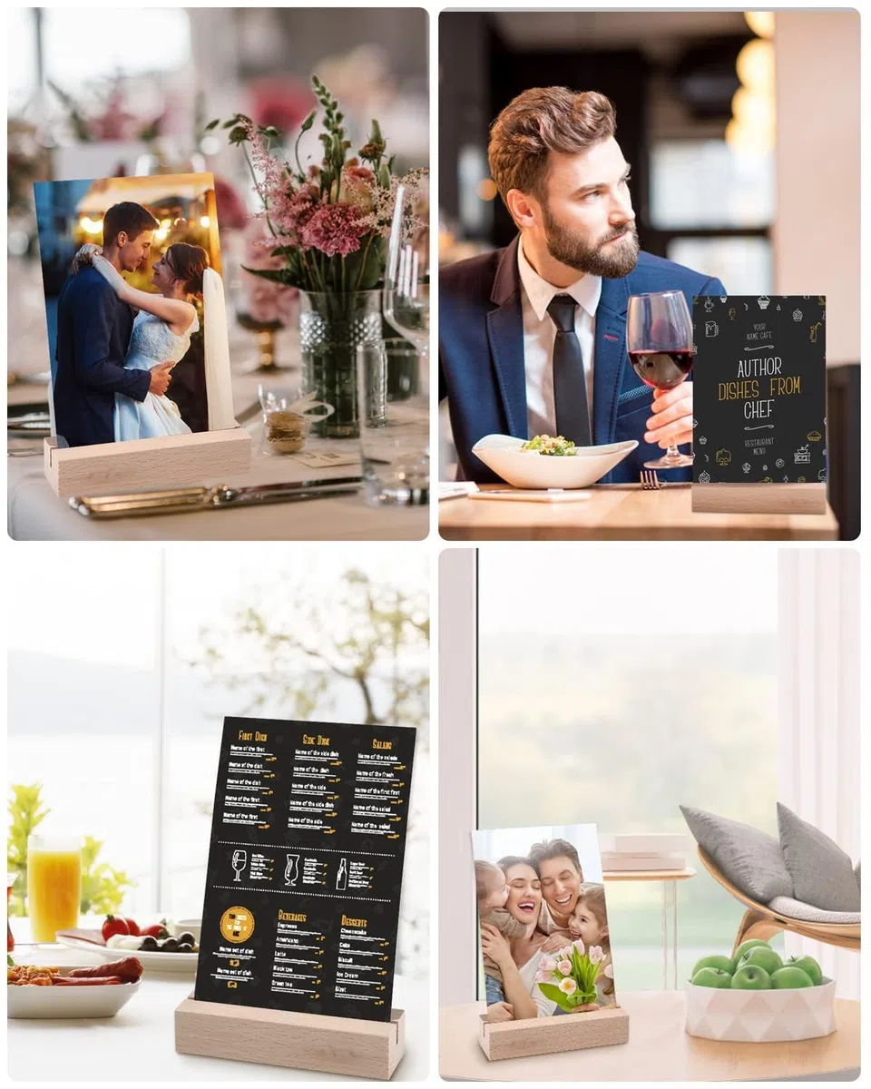 24 soportes de madera para tarjetas, tarjetas de mesa de boda con adhesivo de doble cara, soporte para fotos, soporte para tarjetas postales para restaurantes, bodas, banquetes y fiestas