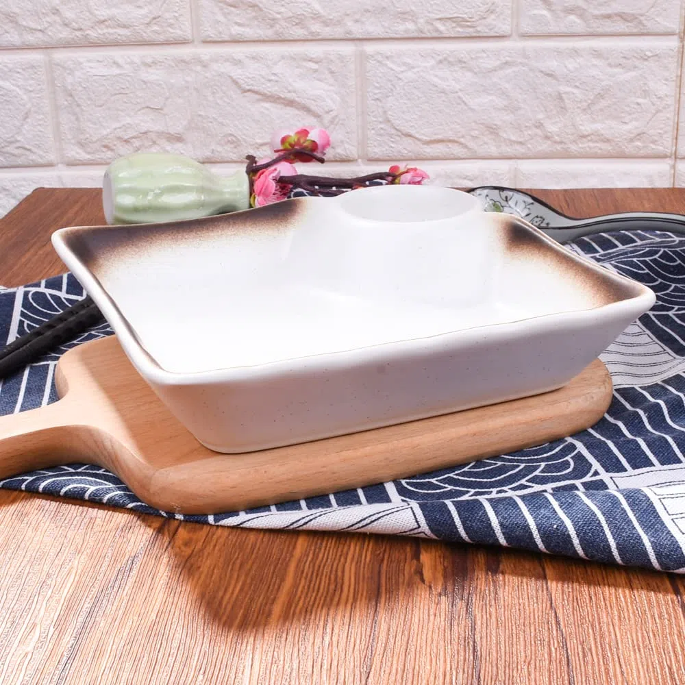 Plato de sushi japonés de 7 pulgadas, platos cuadrados para albóndigas y postres con platos de vinagre, juego de 2 bandejas para servir, para fiestas, apto para microondas y lavavajillas