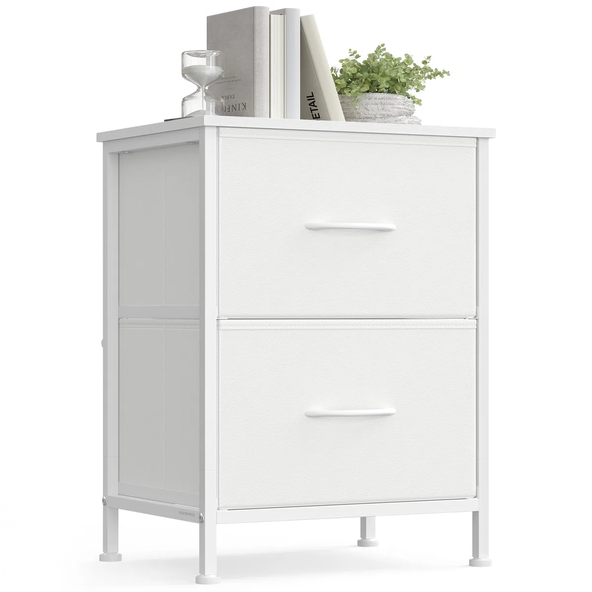 SONGMICS BELLAH Colección - Mesa Auxiliar, Cómoda con 2 Cajones para Dormitorio, Acero, Industrial, Dormitorio, Armario, Recibidor, Salón, Blanco Nube y Blanco Nieve LGS312WH01