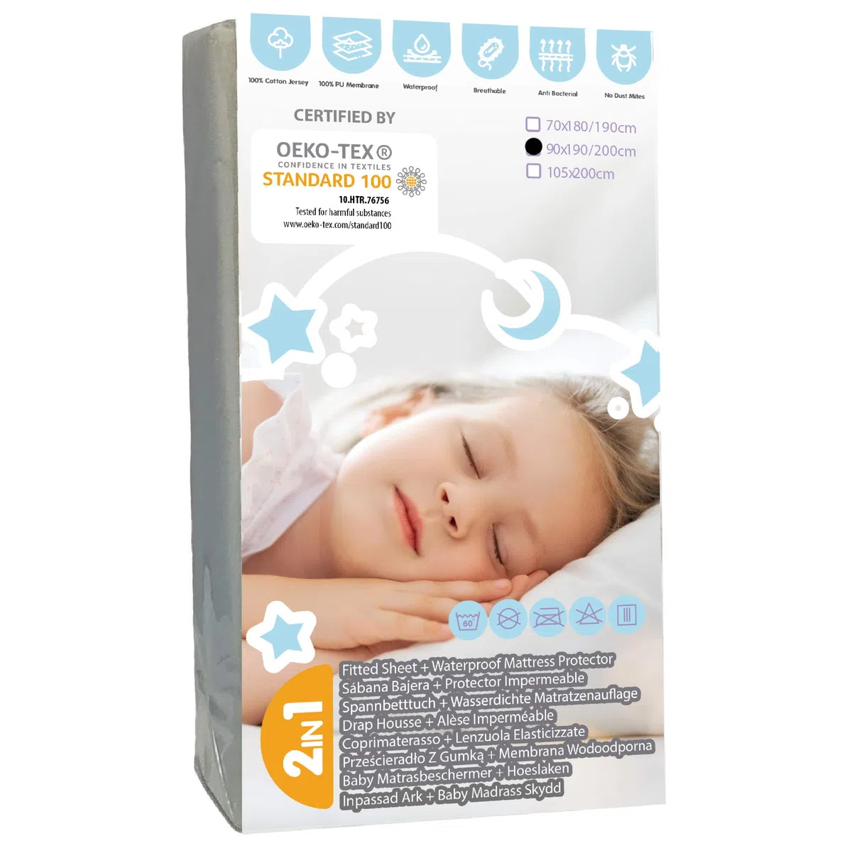 Bisoo 90x190/200cm para Cama Individual Infantil - Sabana Ajustable Protectora Impermeable 2en1 - Sabana Bajera Ajustable + Protector de Colchón - 100% Jersey 160GSM OEKO-TEX (200x90 Blanco)