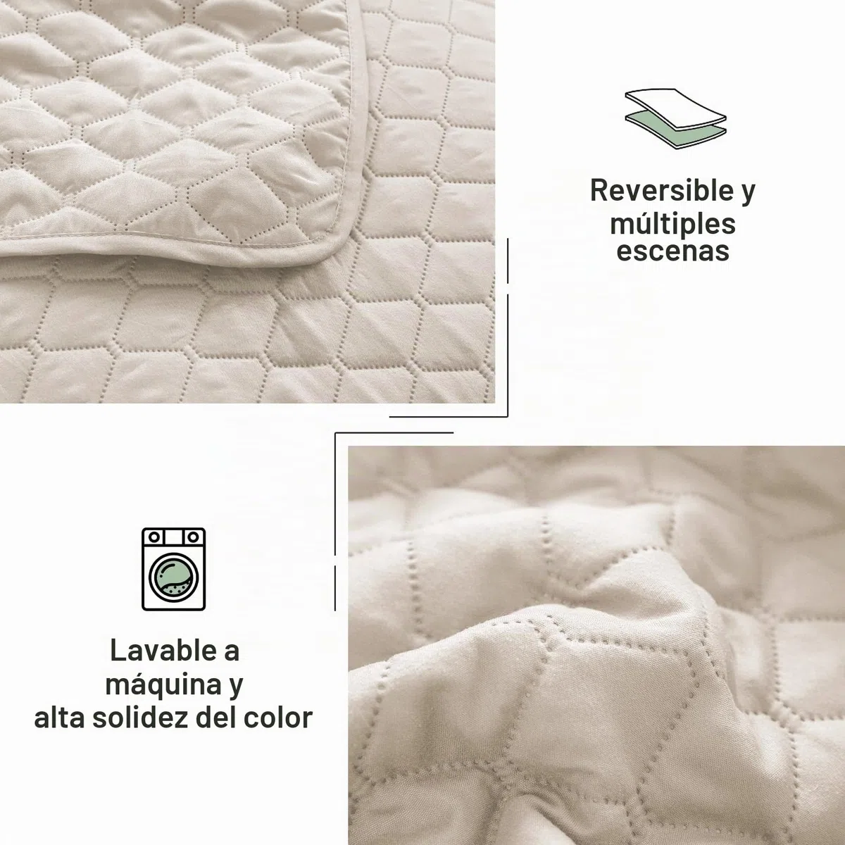 Exclusivo Mezcla Colcha Boutí - Cubrecama para Cama 135/150 (220x240 cm), con 2 Fundas de Almohada 50x65 cm, Reversible, Ligero y Suave, Todas Las Estaciones, Beige