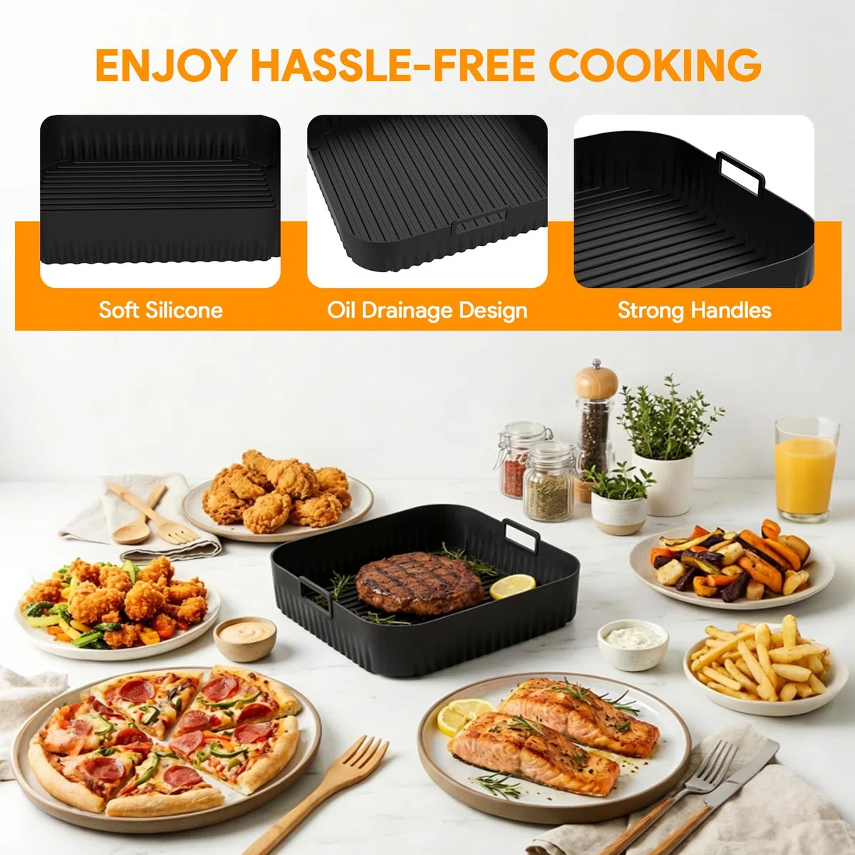 2 Molde Silicona Freidora Compatible con Moulinex Easy Fry XL Surface AL4018, Moldes Silicona Air Fryer para Tefal Easy Fry XL Surface, Bandeja Silicona Air Fryer Recipiente Air Fryer Accesorios
