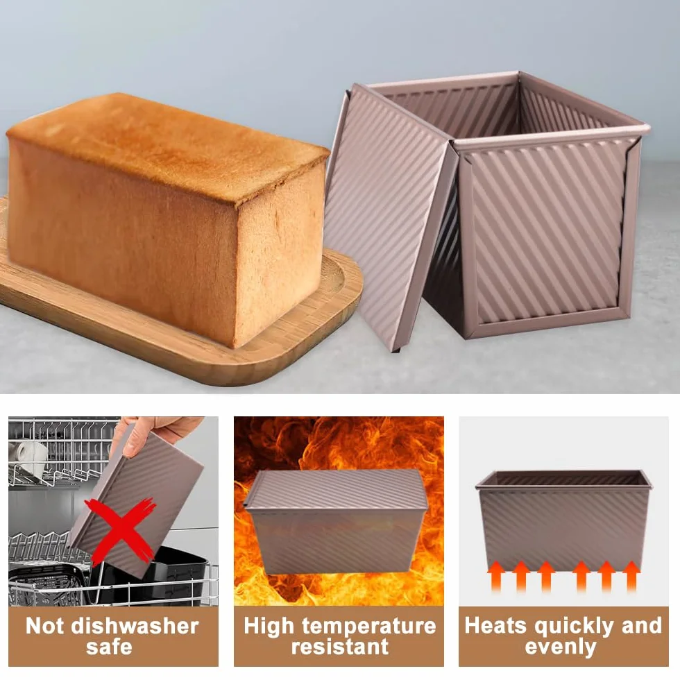 2 Piezas Moldes Para Pan Con Tapa Masa de 900 g (2 lb) Molde Para Pan De Molde Con Tapa Antiadherente Molde Rectangular Reposteria Acero Al Carbono Corrugado Para Hornear Pasteles Tostar pan