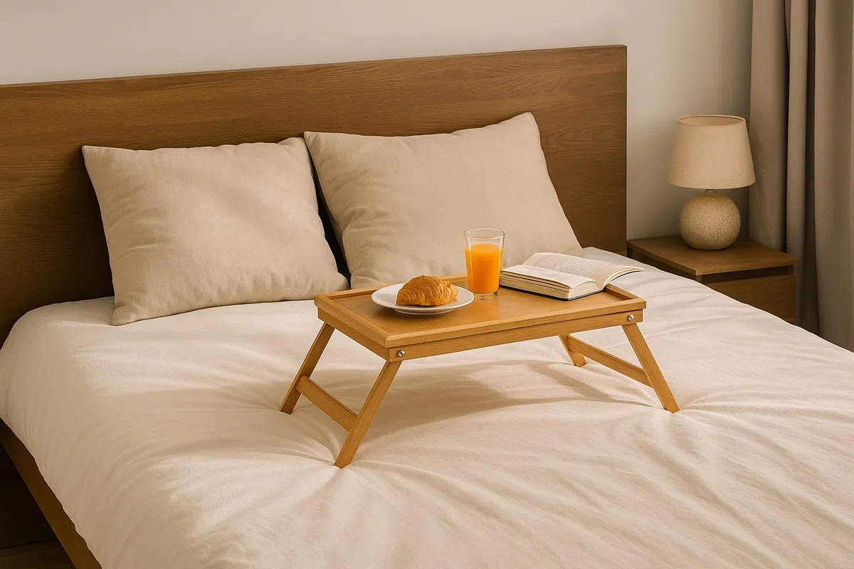 HERSIG - Bandeja portátil - Mesa para Cama - Bandeja de Bambu Plegable 60x30x21 CM - Bandeja Cama Resistente - Mesa Comer Sofa - Mesas Auxiliares Plegables - Bandejas Auxiliares
