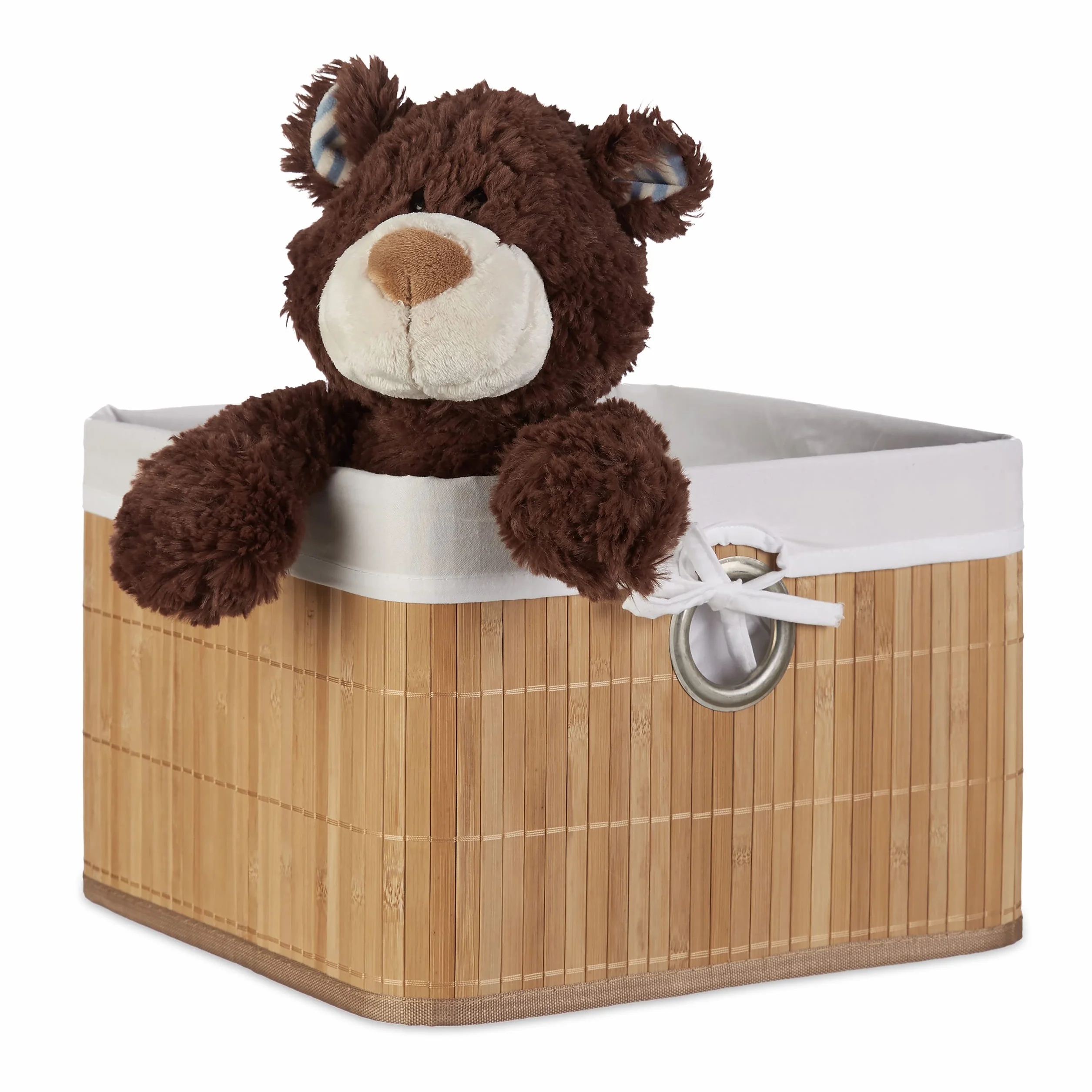 Relaxdays Caja de almacenaje, Funda Textil, Bambú, Rectangular, Accesorio Decorativo, 20x31x31 cm, Color Natural