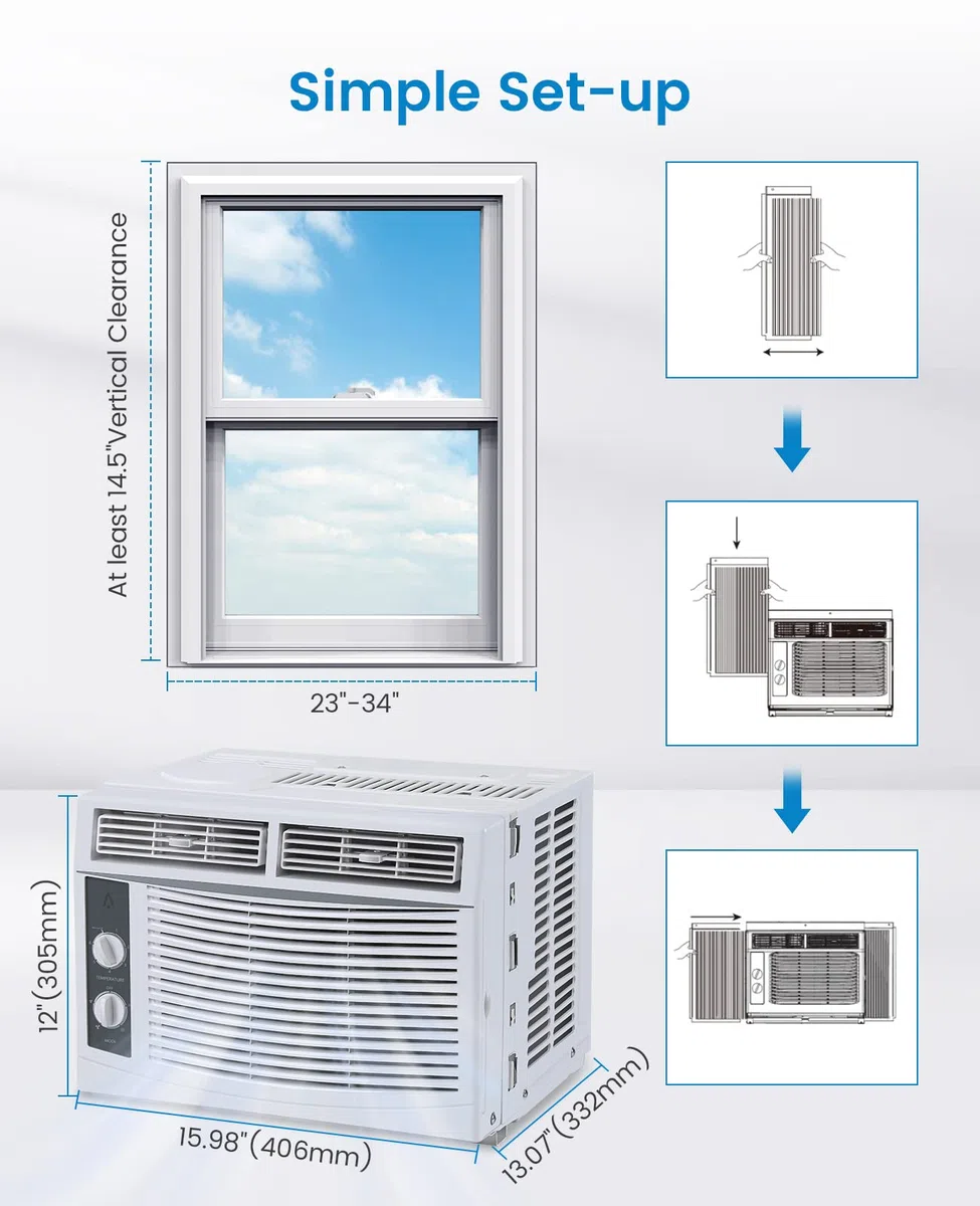Smart 6000 BTU WiFi ventana aire acondicionado ventana AC unidad con control remoto y función de temporizador de control de aplicación y kit de fácil instalación para habitaciones de hasta 350