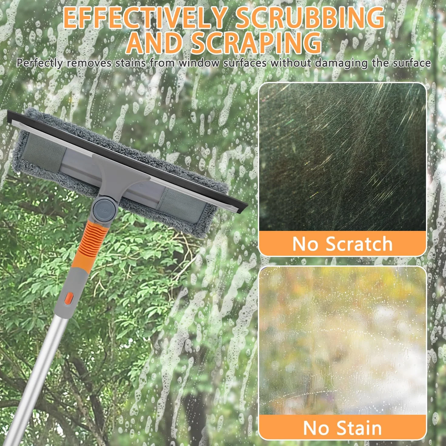 Limpiacristales Telescópico, Tendak 3 en 1 Limpiador de Vidrios de Ventana Profesional con Mango Telescópica, Extensible Enjugador de Ventanas de 23-200cm para Ventanas Altas Interiores y Exteriores