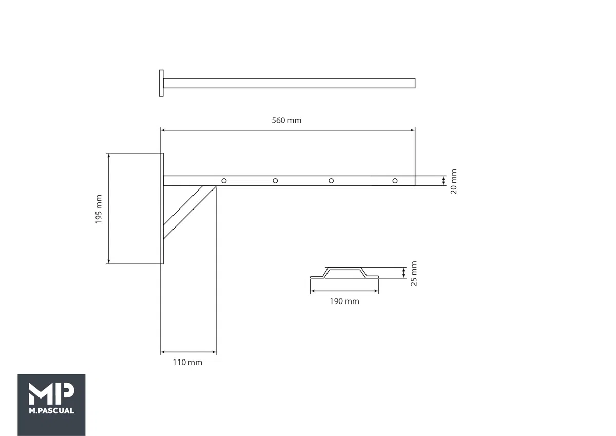 Tendedero con escuadra 550 x 20 mm + 6 Poleas INOX 40 mm | Negro | Interior y Exterior