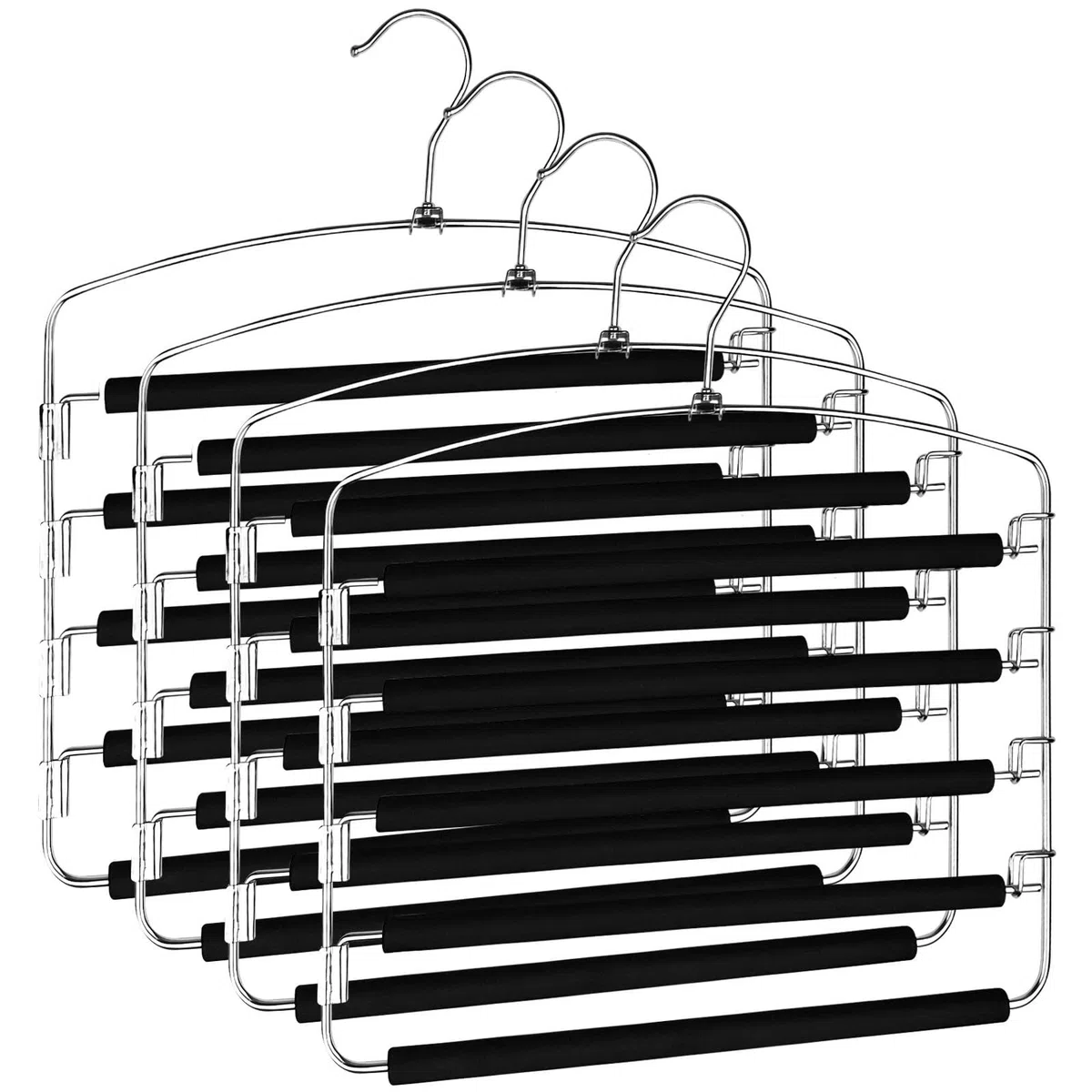 4 Piezas Perchas para Pantalones, 5 Capas Percha Pantalones Multiple con Acolchado Antideslizante, Perchas Pantalones Ahorra Espacio, Armario Porta Pantaloni para Vaqueros, Corbatas y Bufandas