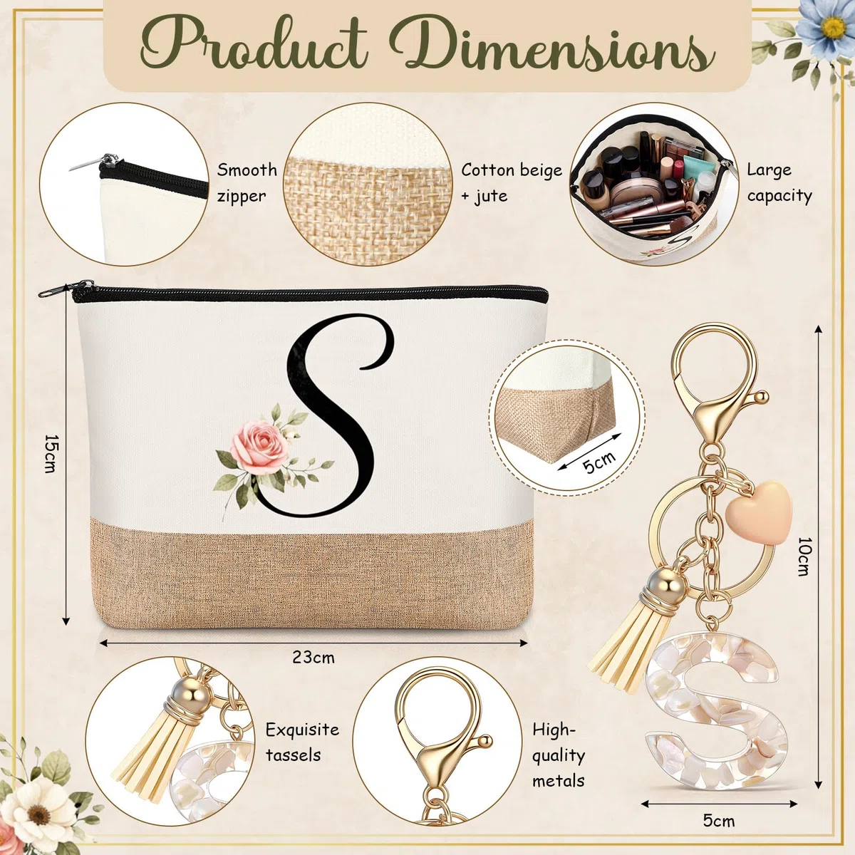 Hestya Regalos con Letras para Mujer Bolso Tote con Inicial Bolsa de Maquillaje Taza de Café Llavero Cinta de Encaje Tarjeta Regalos de Cumpleaños para Ella Esposa Mamá Amiga Damas de Honor
