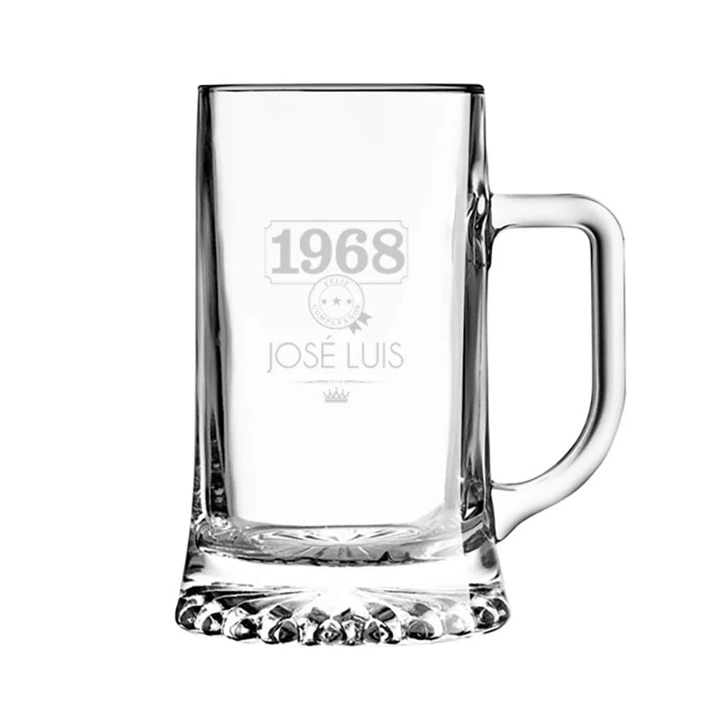 CALLEDELREGALO – Jarra de Cerveza Personalizada con Nombre y Año de Nacimiento | Jarra de Cristal 510 ml Grabada | Incluye Estuche de Regalo | Regalo Original para Padre, Amigo, Hermano o Novio