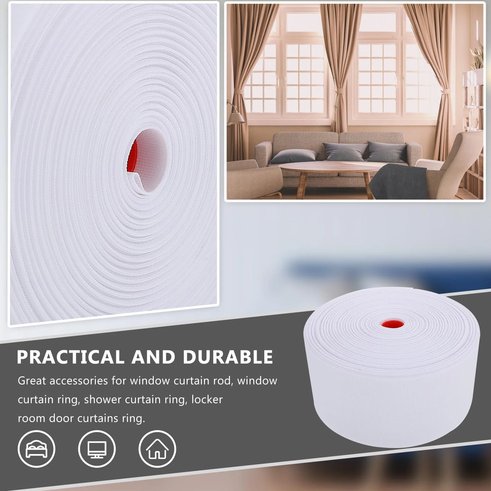 MAGICLULU Cinta para Cortina de Poliéster de 8cm Ojales para Colgar, Ligera y Resistente, Adecuado para Cortinas de Ventana y Uso Hogar