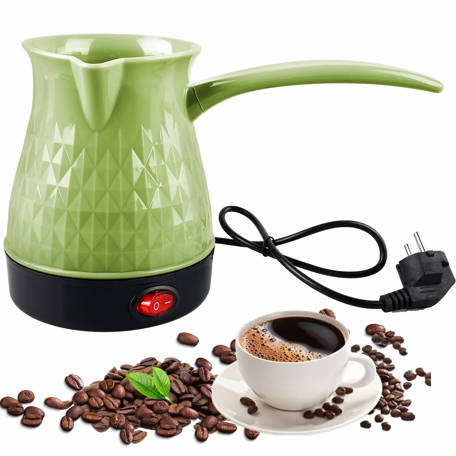 BORDEAG Cafetera Eléctrica Turca, 500 ml Verde, Acero Inoxidable, Ideal para Hogar y Oficina