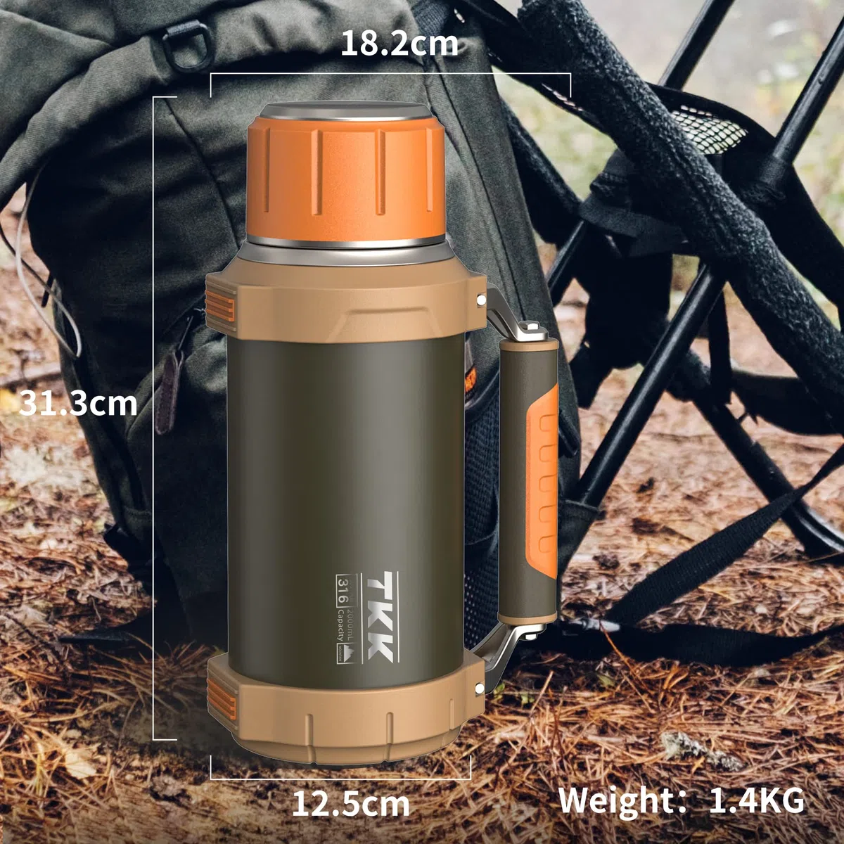 Aspiradora grande de café para bebidas calientes, acero inoxidable, botella aislada de 64 onzas con asa de taza que mantiene los líquidos calientes y fríos hasta 24 para reuniones al aire libre,
