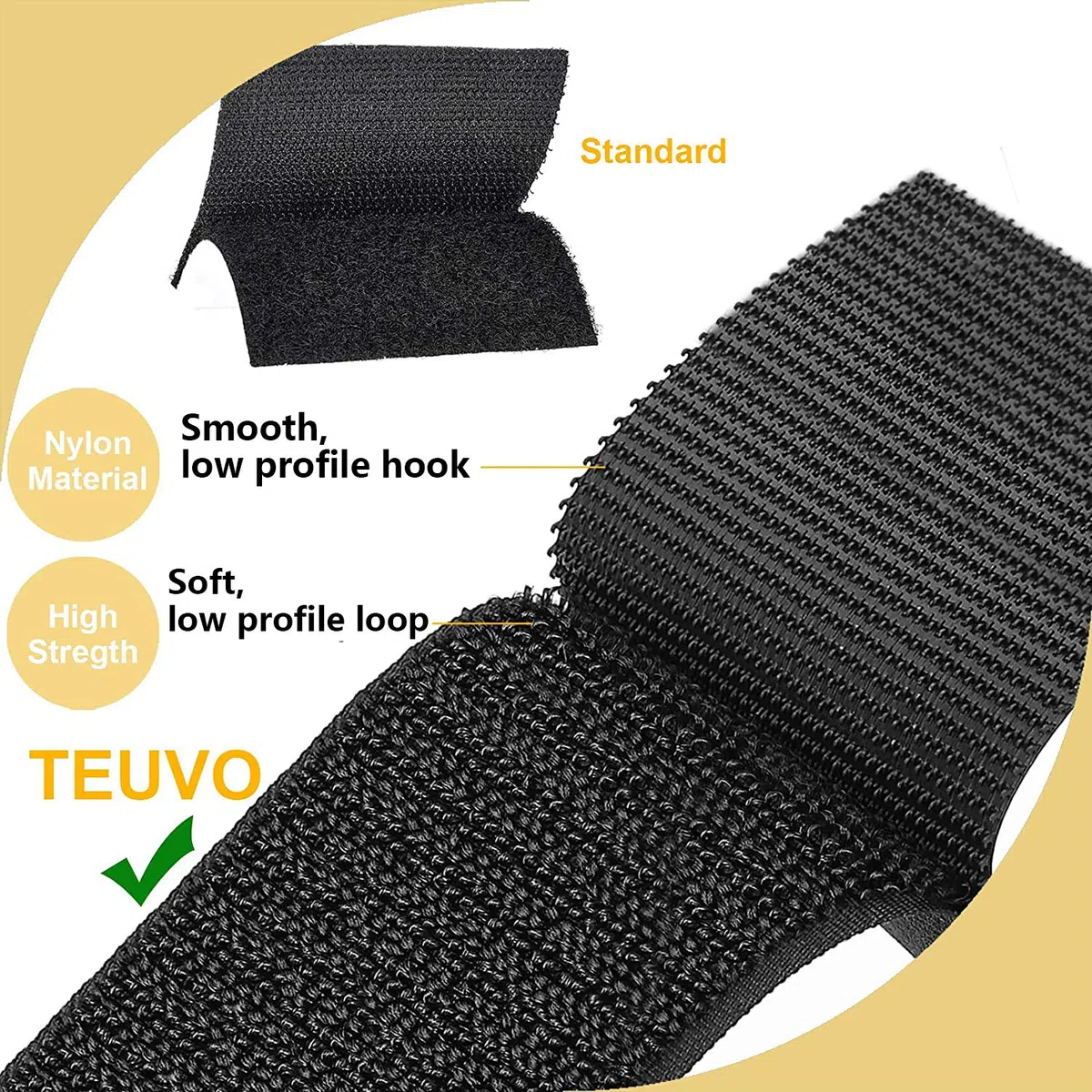 TEUVO Coudre Belcro para Tejidos y Ropa, 50mm x 6M No Adhesivo Hook y Loop Cinta de Tela para Proyectos de Bricolaje y Costura