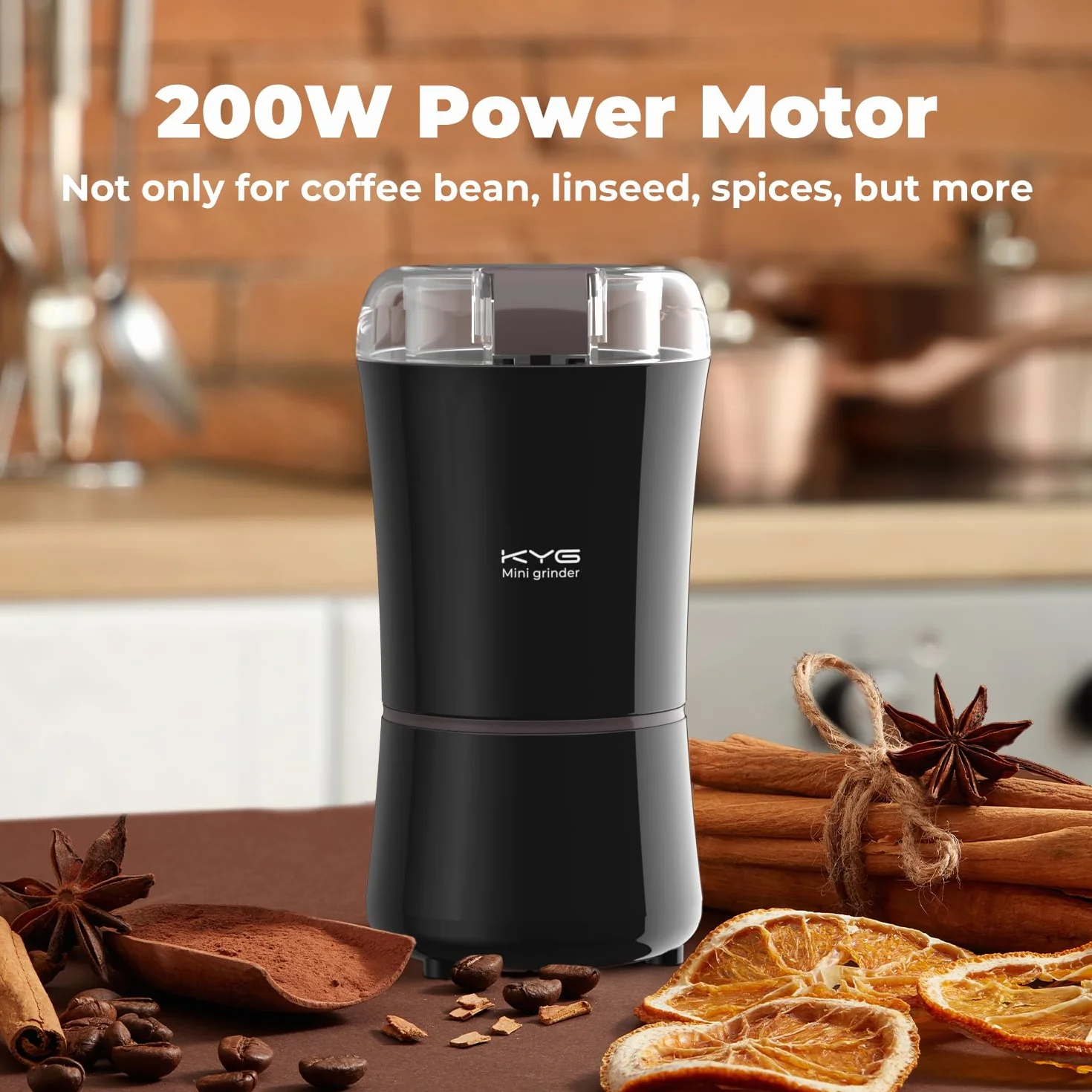KYG Molinillo de Café Eléctrico para Granos Espresso, Frutos Secos y Granos, Potente Molinillo de Café Compacto Funcionamiento con un Solo Toque y Cuchillas de Acero Inoxidable 200w Negro