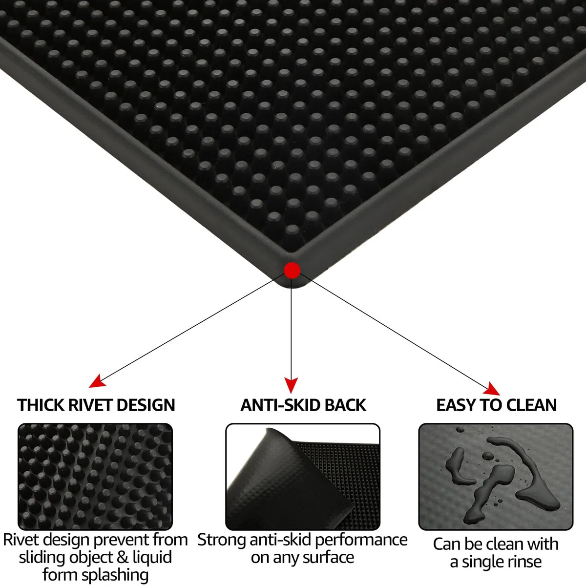3 unidades Alfombrilla Escurreplatos 45 x 30 x 1 cm, Escurreplatos Silicona de PVC, antideslizante, negro, para bar, club, cocina, café, té, restaurantes y mostradores