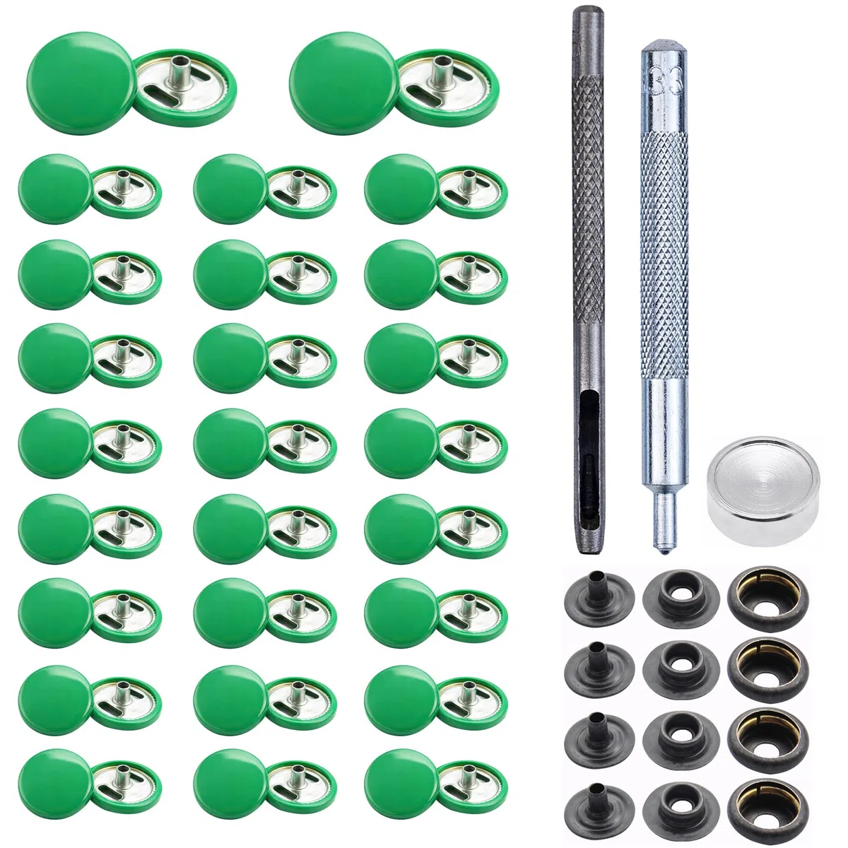 Trimming Shop 15mm Botones a Presión 4 Parte, Durable y Ligero Metal Cierres con Mano Fijación Herramienta para Jeans, Cuero, Tiras Costura Proyectos, Ropa Reparación - Verde Claro, 500pcs