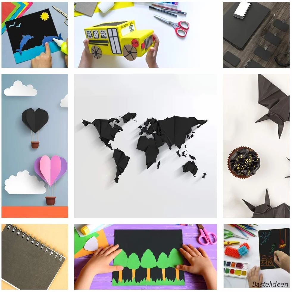 Cartón fotográfico negro 300g / m² - PAPEL PREMIUM Papel de dibujo - 50x70 cm - sin imprimir para manualidades, cartulina artesanal, papel escolar para jardín de infancia, cartón MADE IN GERMANY