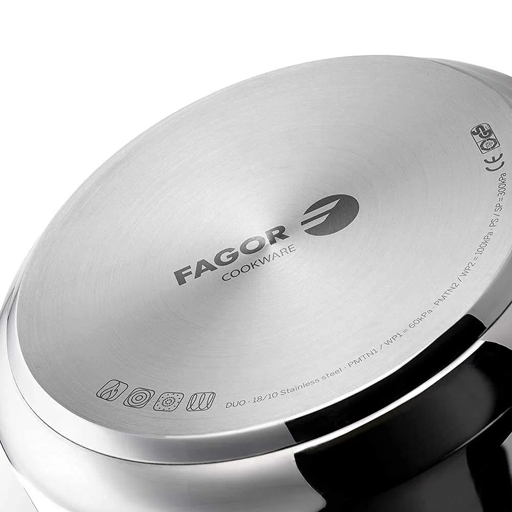 Fagor Duo - Olla Express Rápida 4L, Acero Inoxidable 18/10, Todo Tipo de Cocinas, INDUCCIÓN, 2 niveles de presión, 5 Sistemas de Seguridad