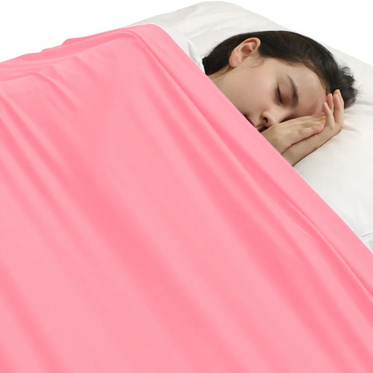 Manta de compresión sensorial para niños, sábana de licra y elastano, manta transpirable con peso sensorial para aliviar el estrés para niños con autismo y ansiedad (rosa, doble/136 x 147 cm)