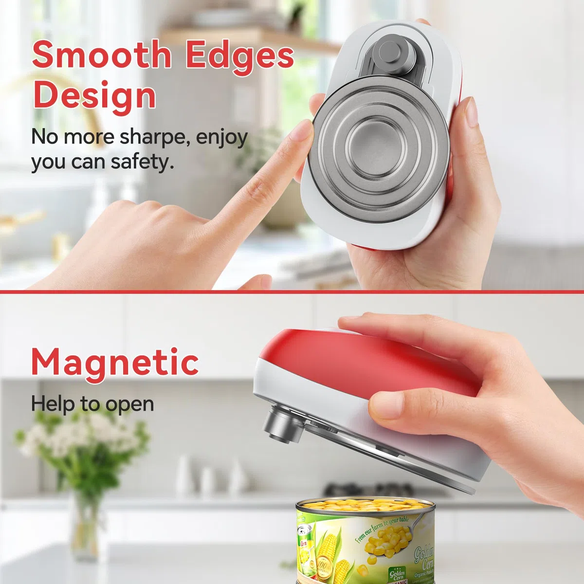 Abrelatas eléctrico manos libres, abrelatas con un solo toque, abre automáticamente la lata para cualquier tamaño, borde liso y seguro, el mejor regalo para chef, senior y mamá