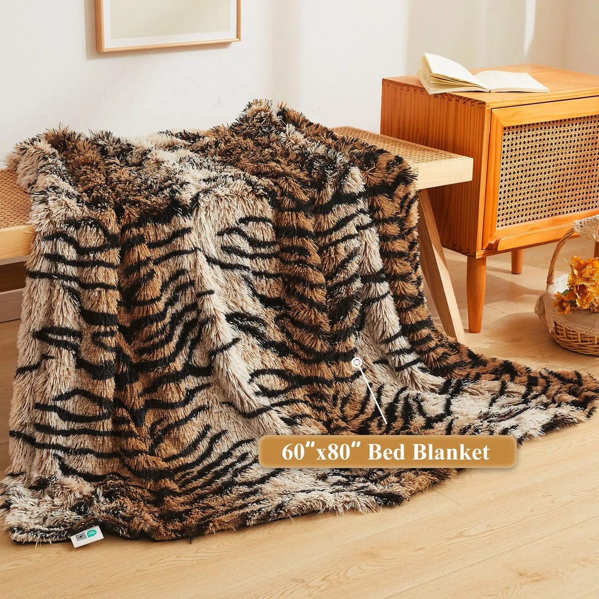 XeGe Manta de piel sintética de lujo, suave con estampado de tigre, manta de cama grande y esponjosa, manta decorativa de felpa lanuda para sofá cama, estampado de tigre marrón, individual/doble