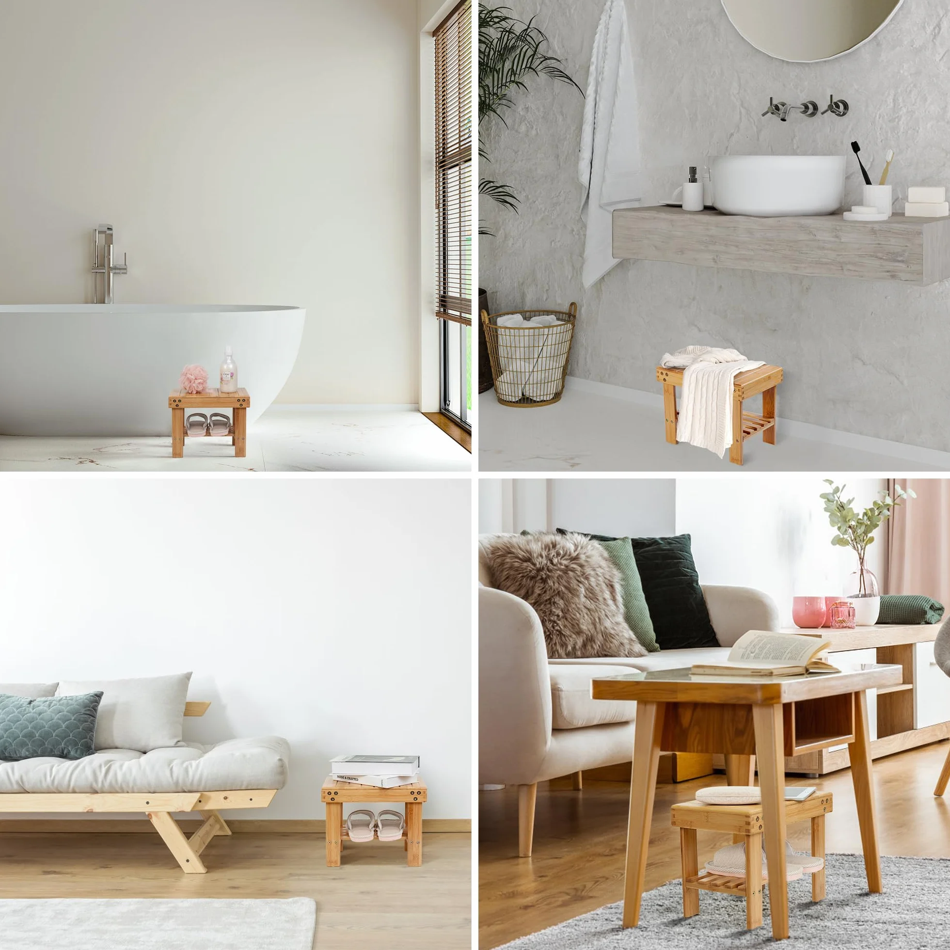 VaeFae Taburete de Madera para Aumentar la Altura de la Cocina, el baño, los armarios, Resistente a los resbalones - Taburete de pie pequeño y portátil